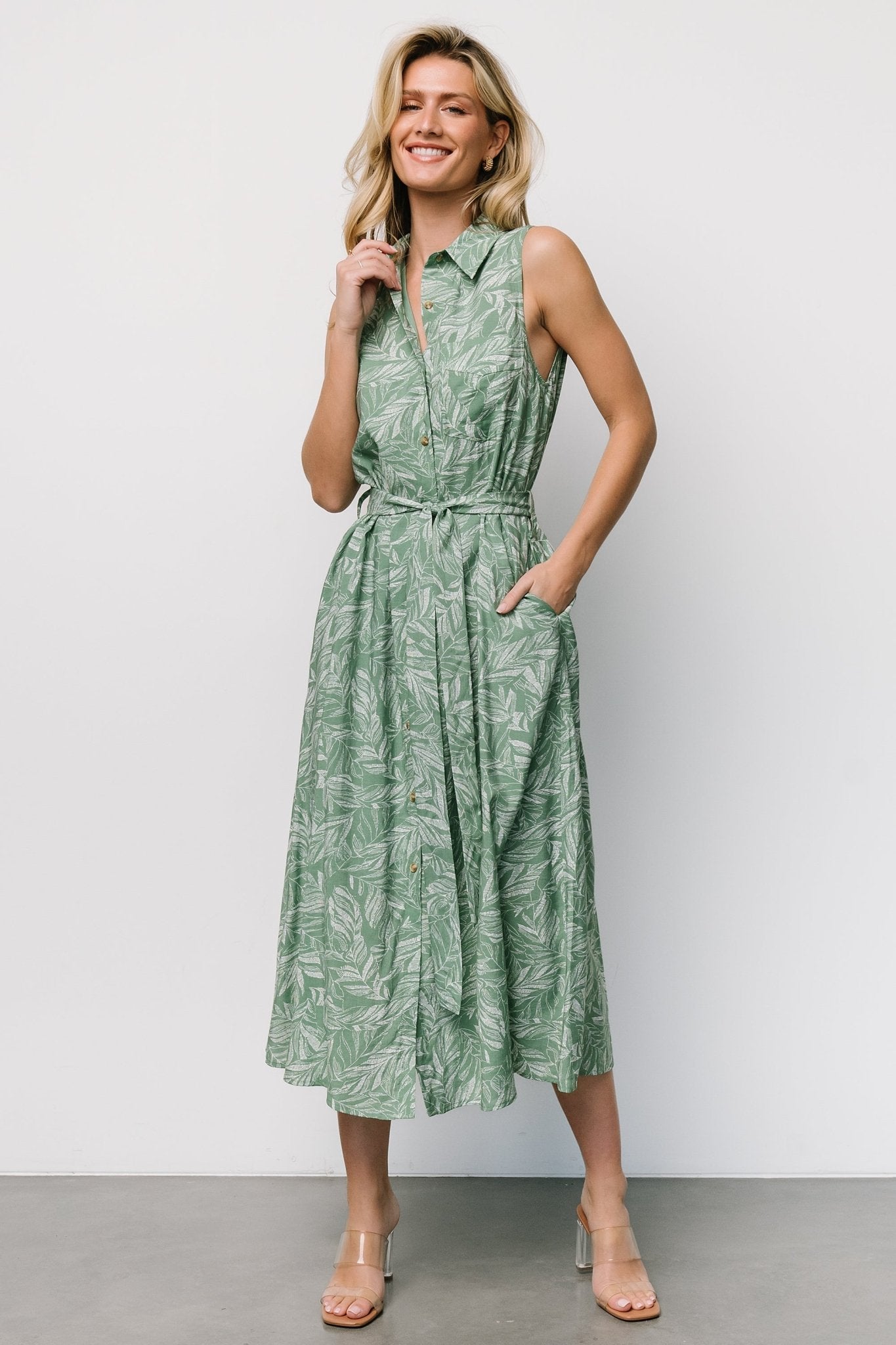 Scottie Button Tank Dress | Green Print - Baltic Born