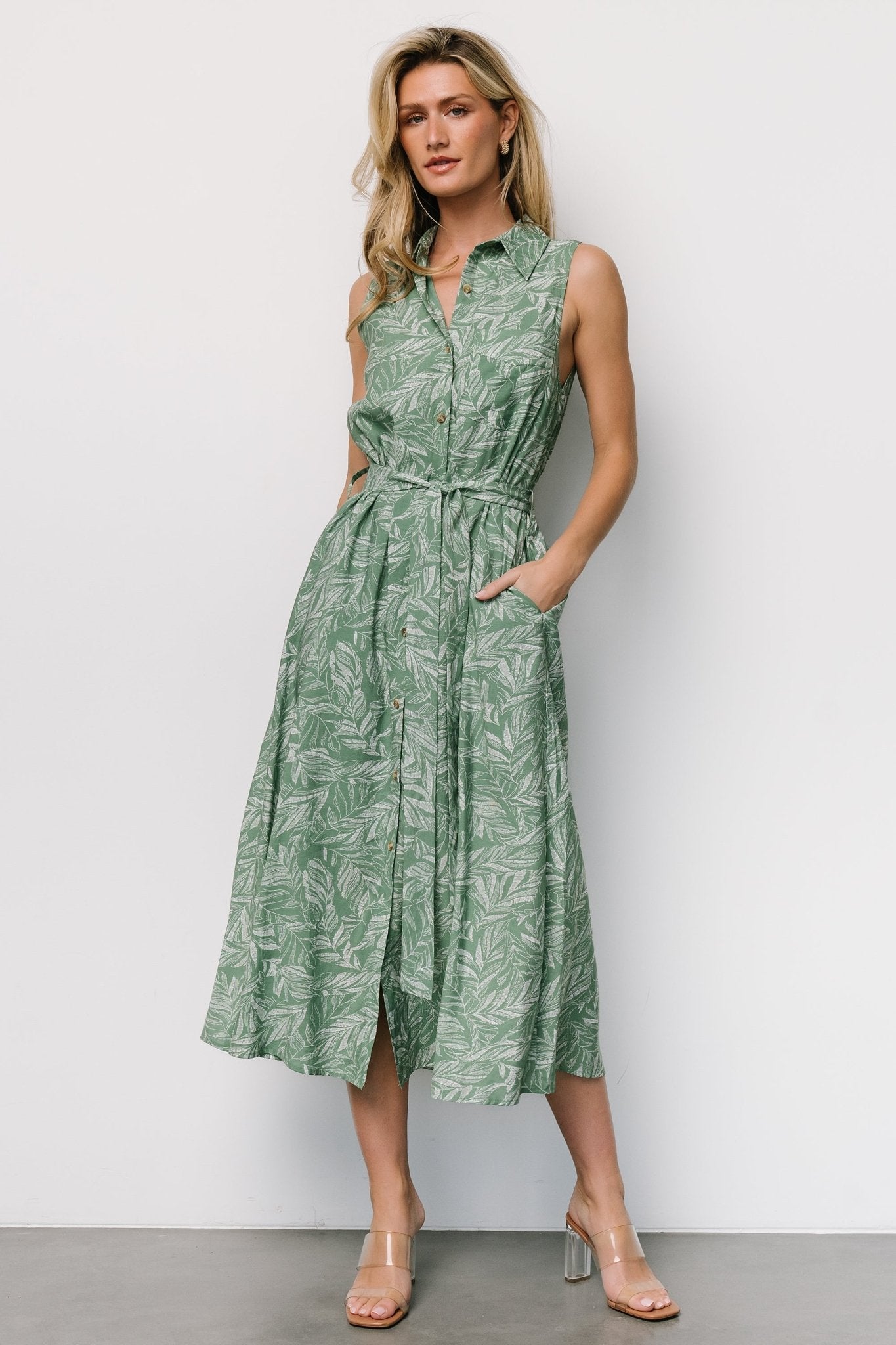 Scottie Button Tank Dress | Green Print - Baltic Born