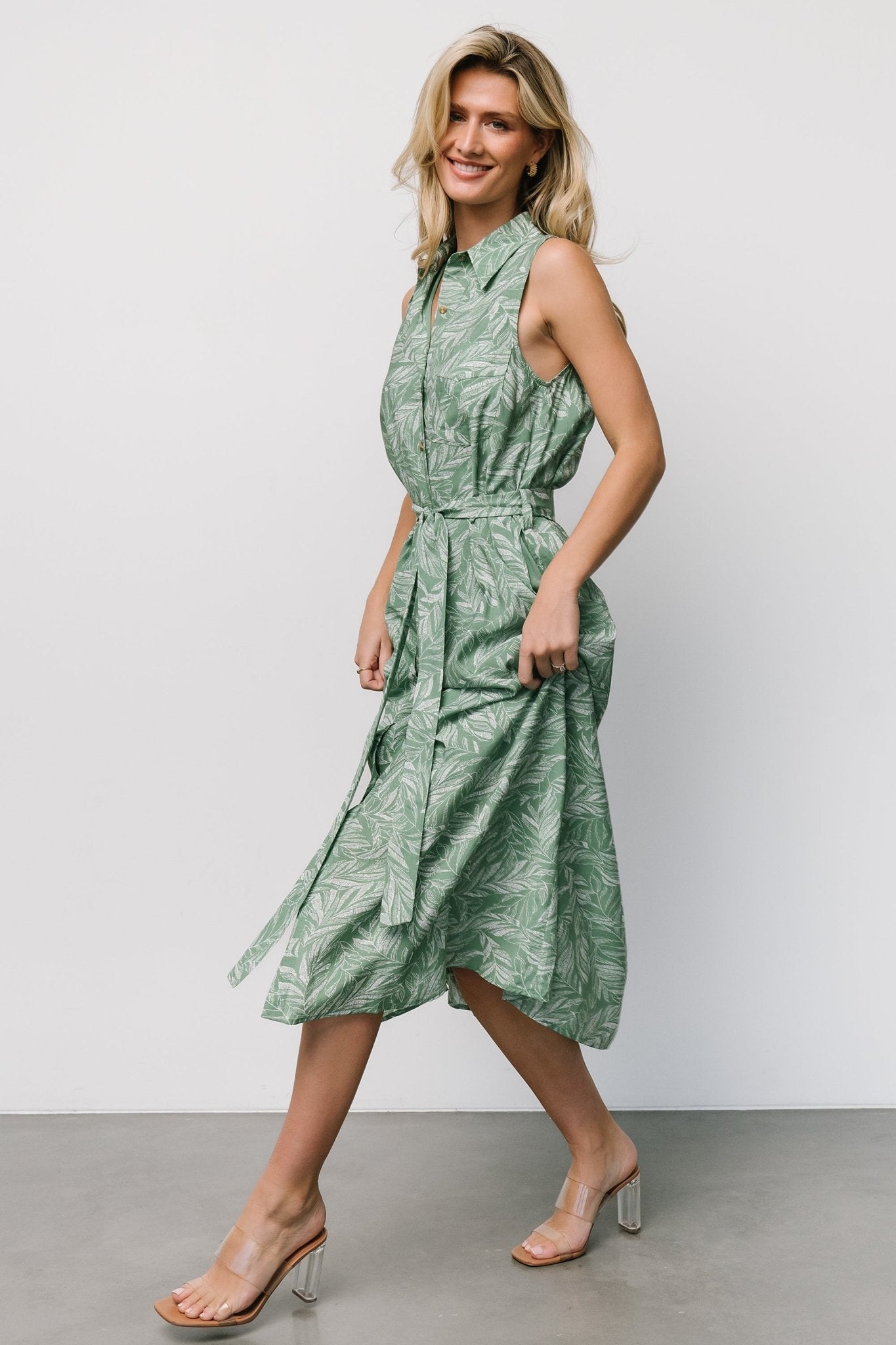 Scottie Button Tank Dress | Green Print - Baltic Born