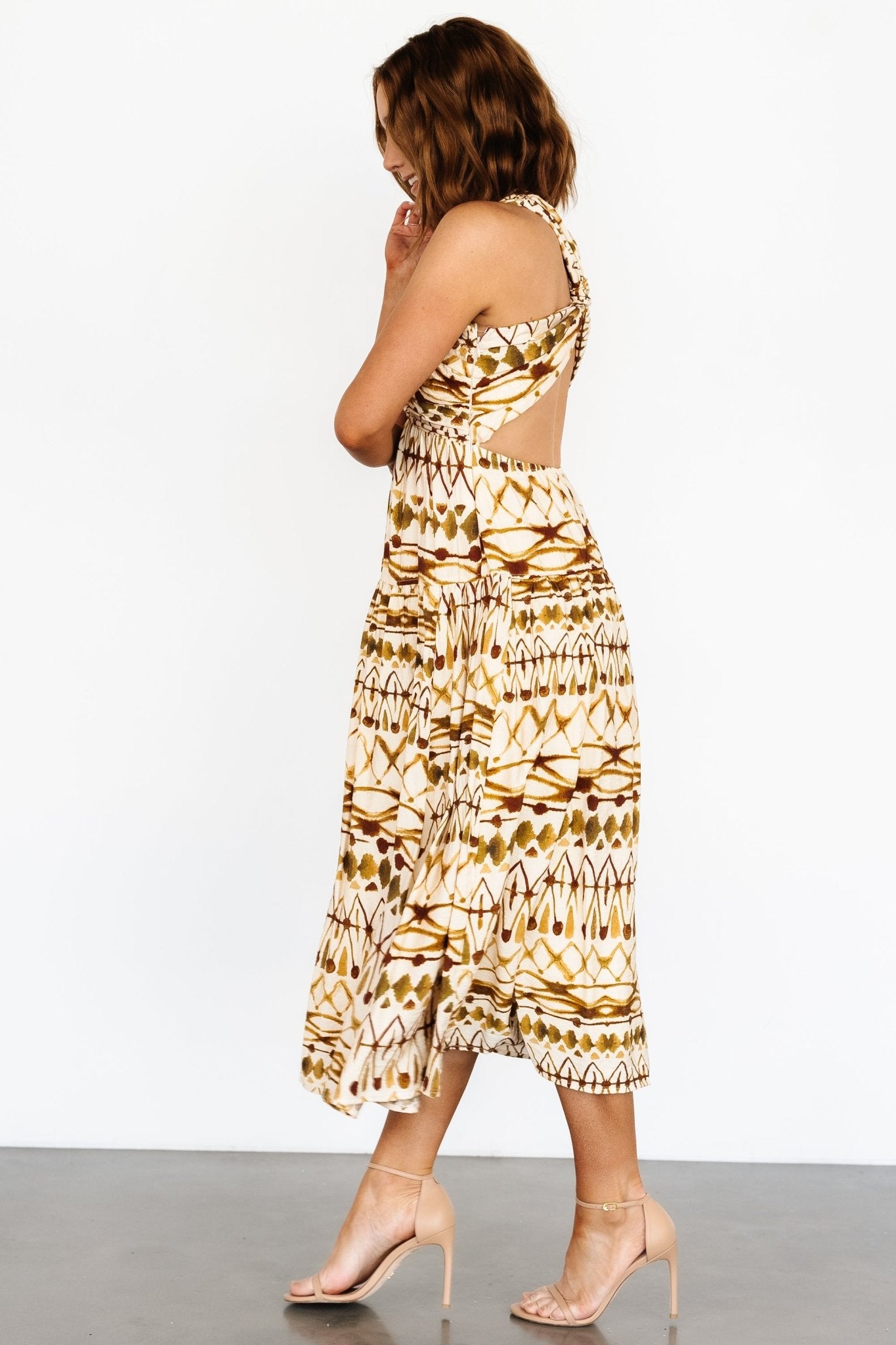 Seraphina Open Back Midi Dress | Tan Multi - Baltic Born