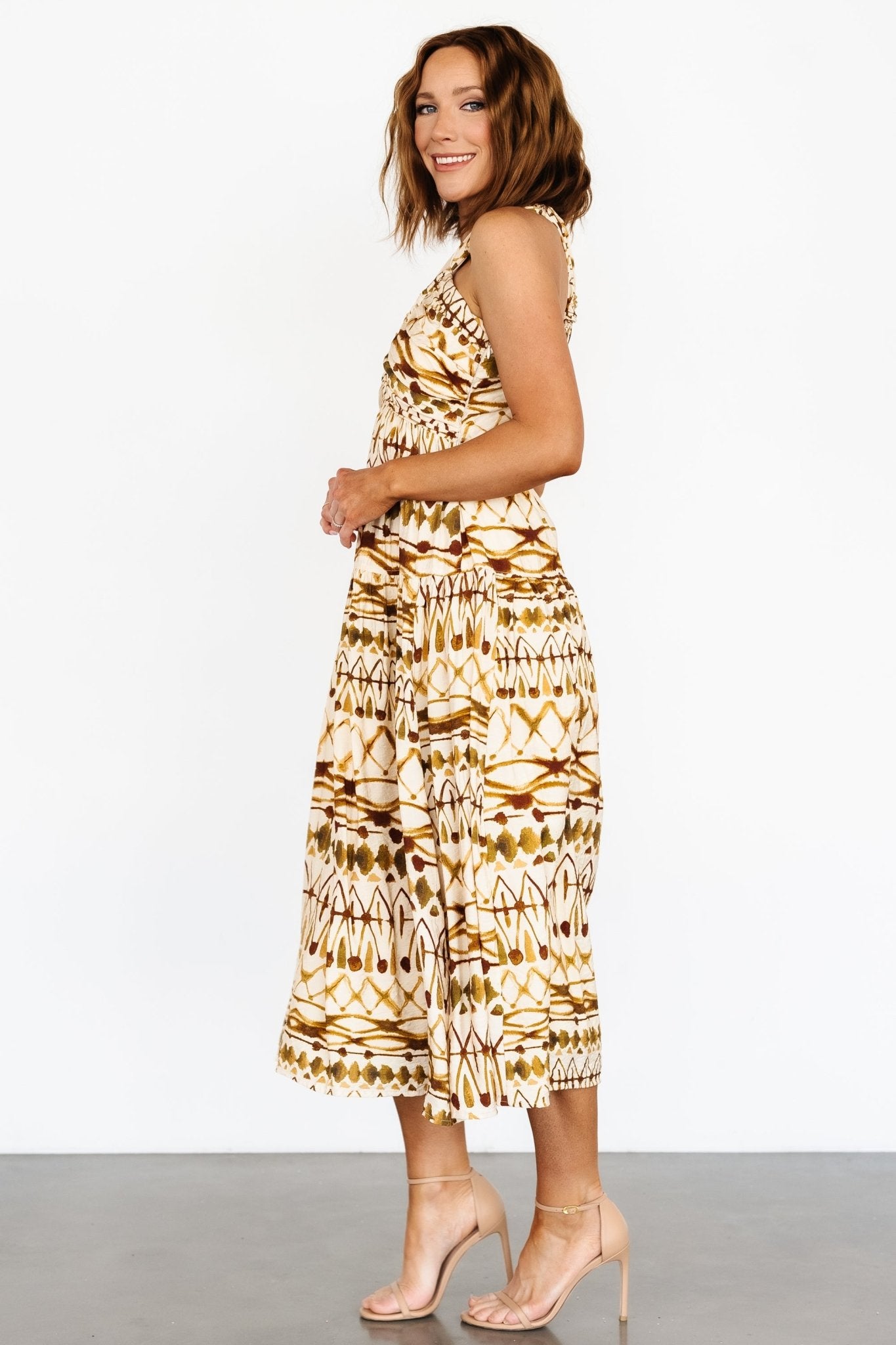 Seraphina Open Back Midi Dress | Tan Multi - Baltic Born