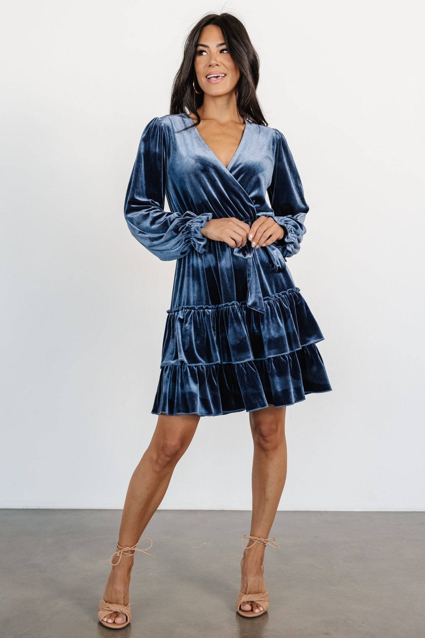 Shannon Velvet Short Dress | Slate Blue - Baltic Born