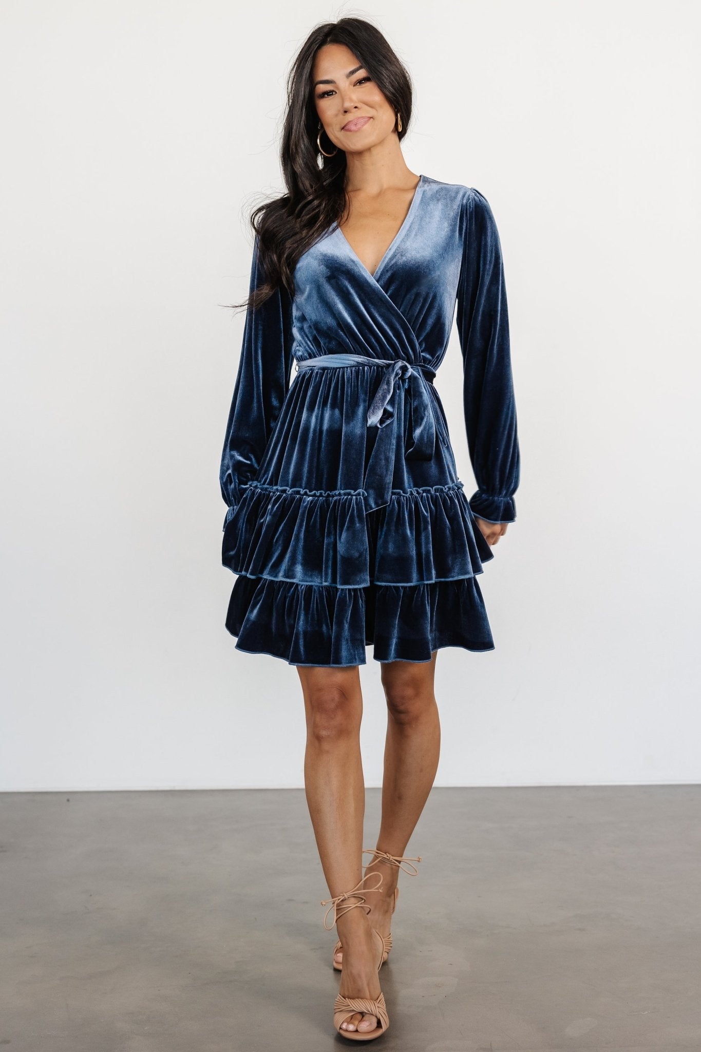 Shannon Velvet Short Dress | Slate Blue - Baltic Born