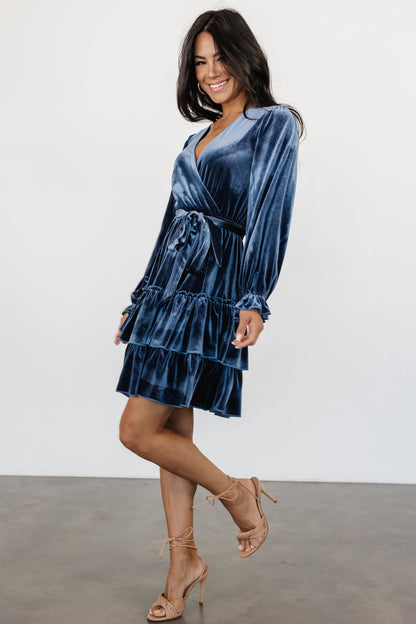 Shannon Velvet Short Dress | Slate Blue - Baltic Born