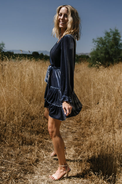 Shannon Velvet Short Dress | Slate Blue - Baltic Born