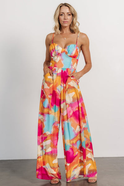 Colorful print and store orange Jumpsuit