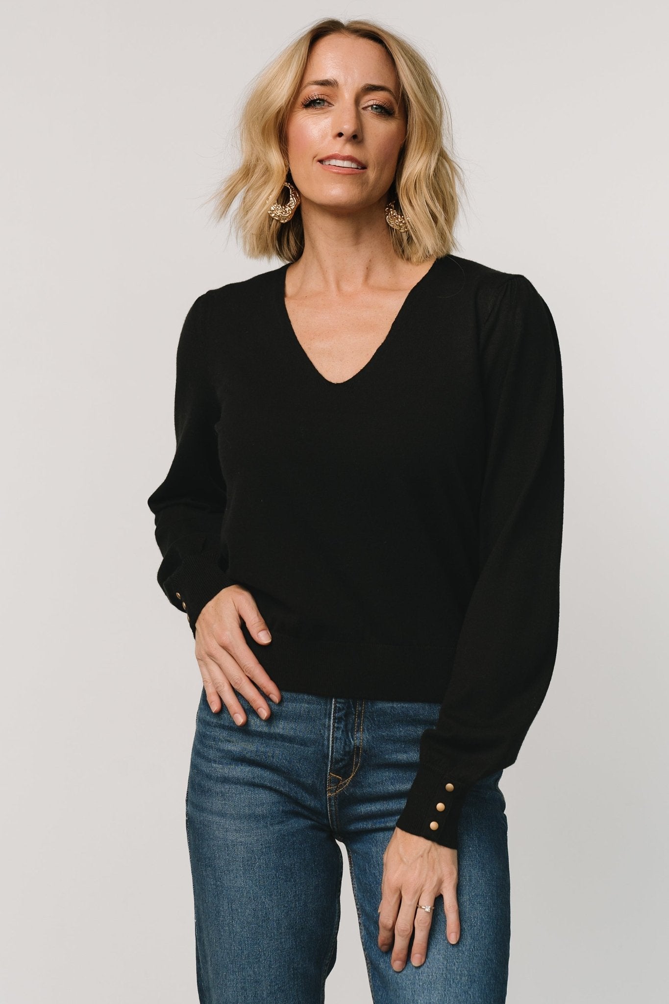 Sheila V Neck Sweater Top | Black - Baltic Born