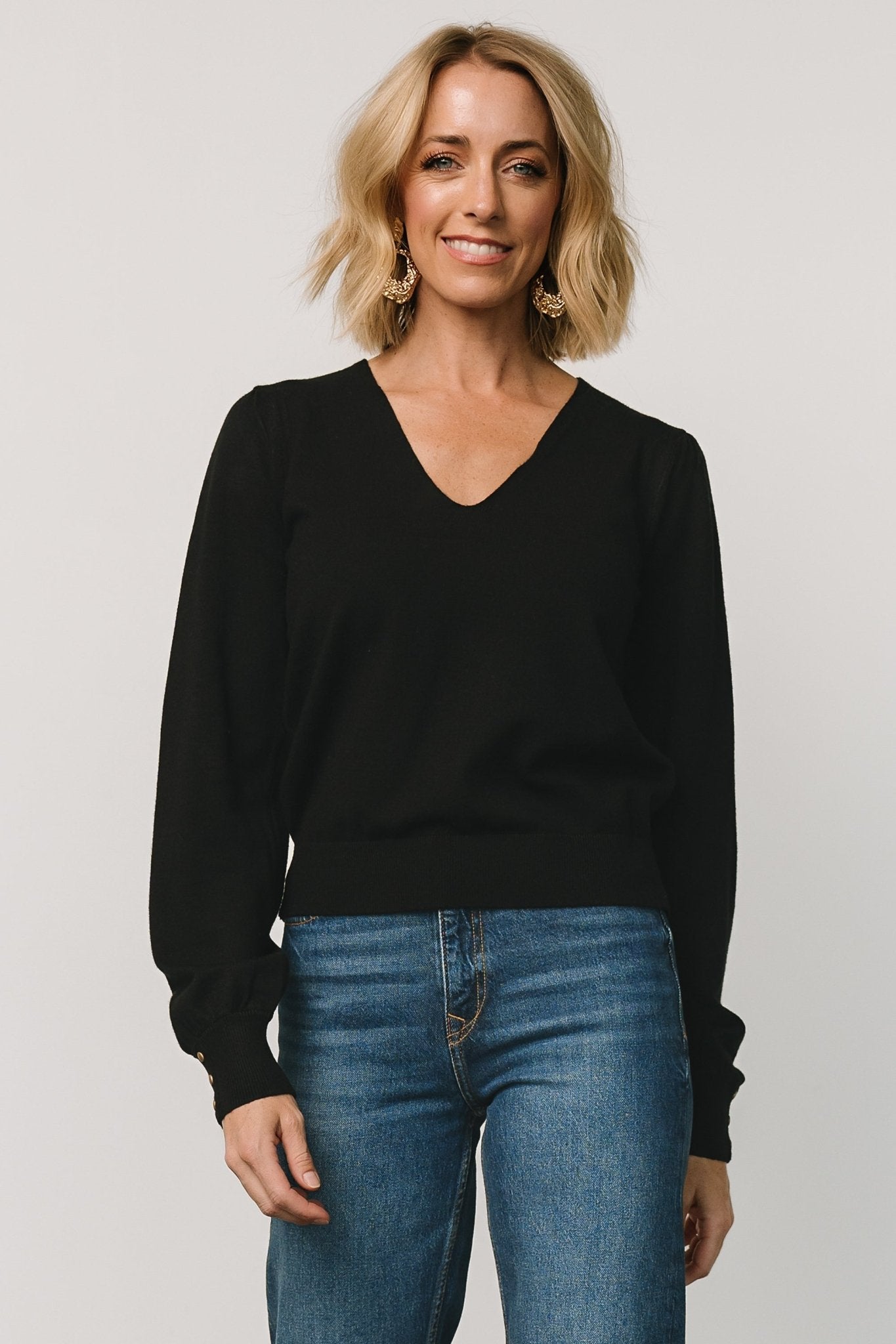 Sheila V Neck Sweater Top | Black - Baltic Born