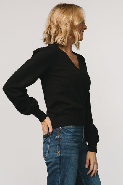 Sheila V Neck Sweater Top | Black - Baltic Born