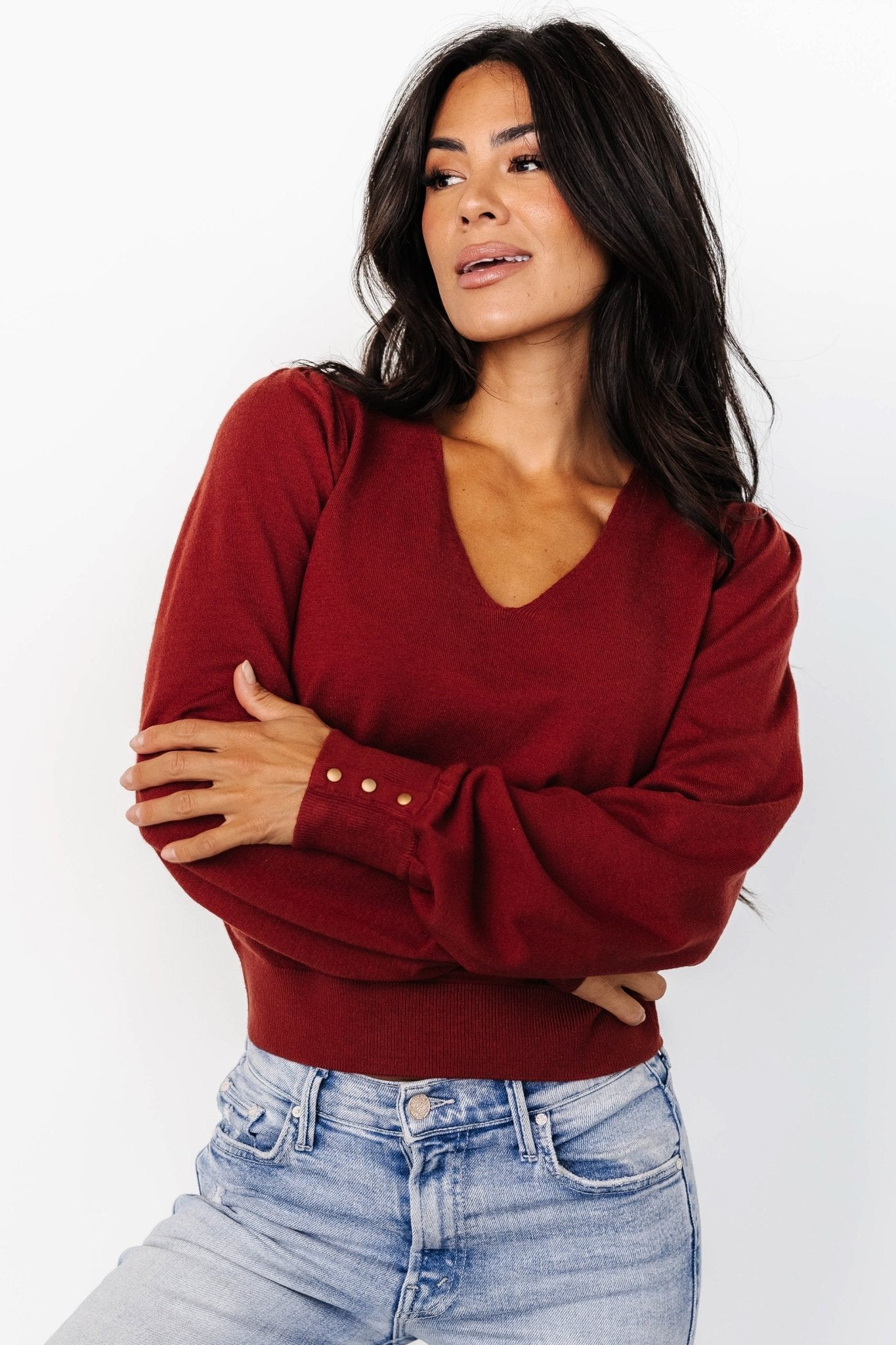 Sheila V Neck Sweater Top | Brick - Baltic Born