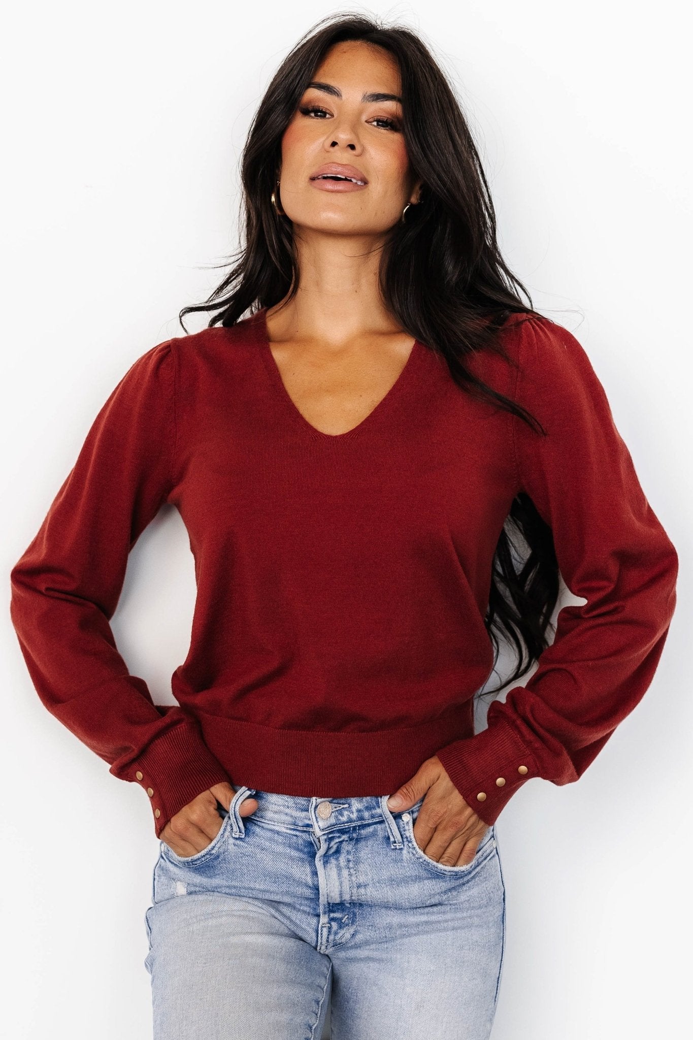 Sheila V Neck Sweater Top | Brick - Baltic Born