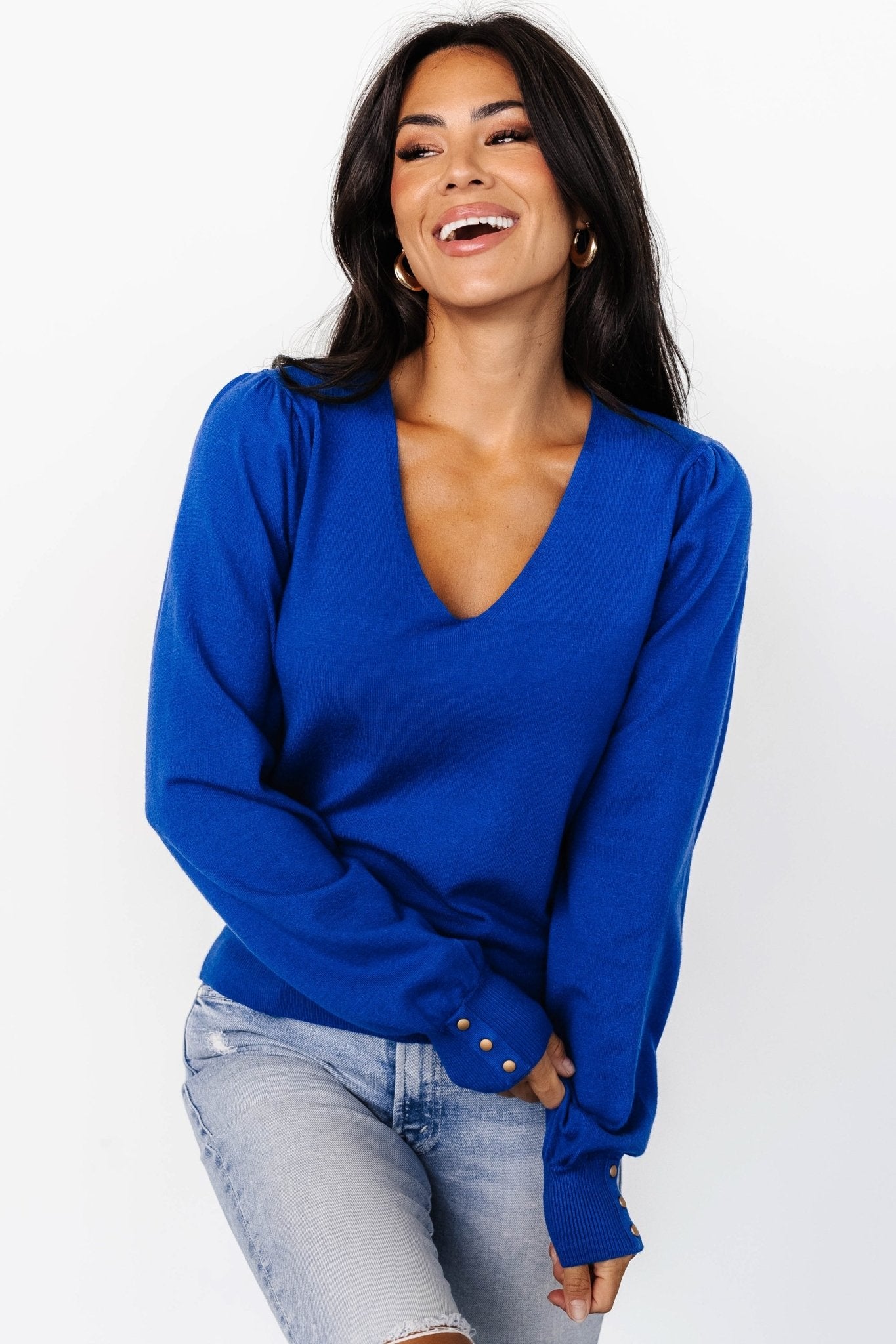 Sheila V Neck Sweater Top | Cobalt - Baltic Born