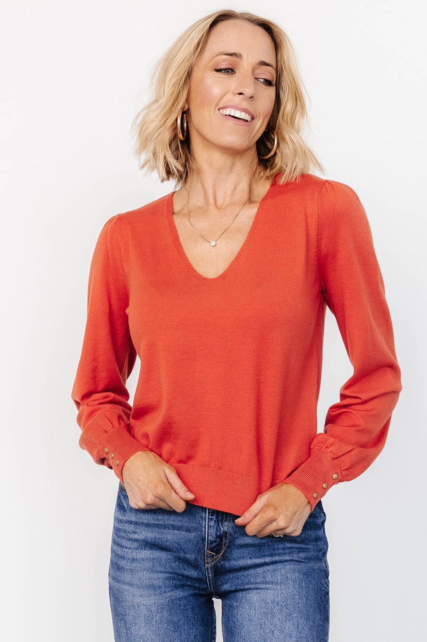 Sheila V Neck Sweater Top | Light Rust - Baltic Born