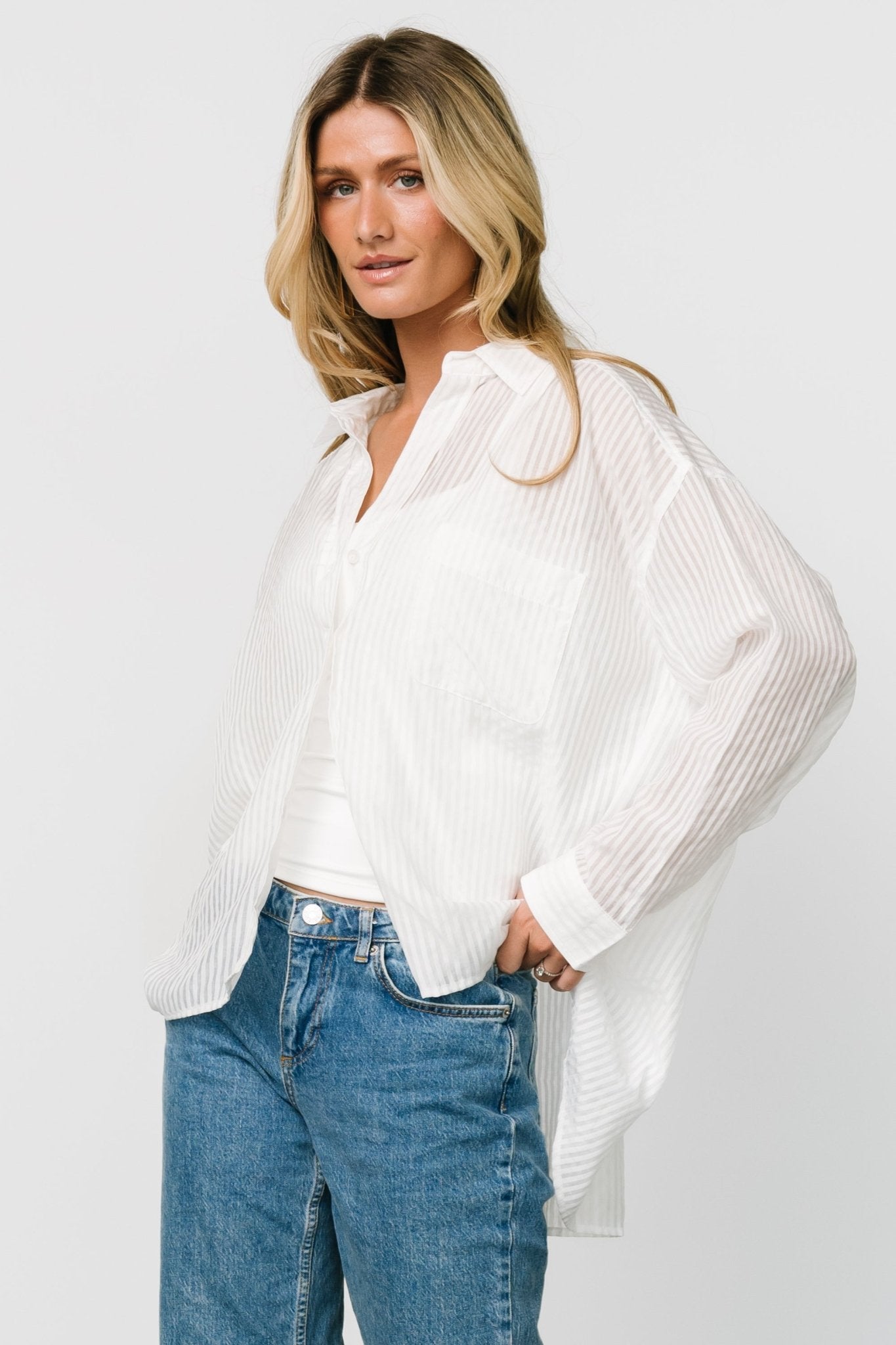 Sheldon Striped Oversized Top | White - Baltic Born