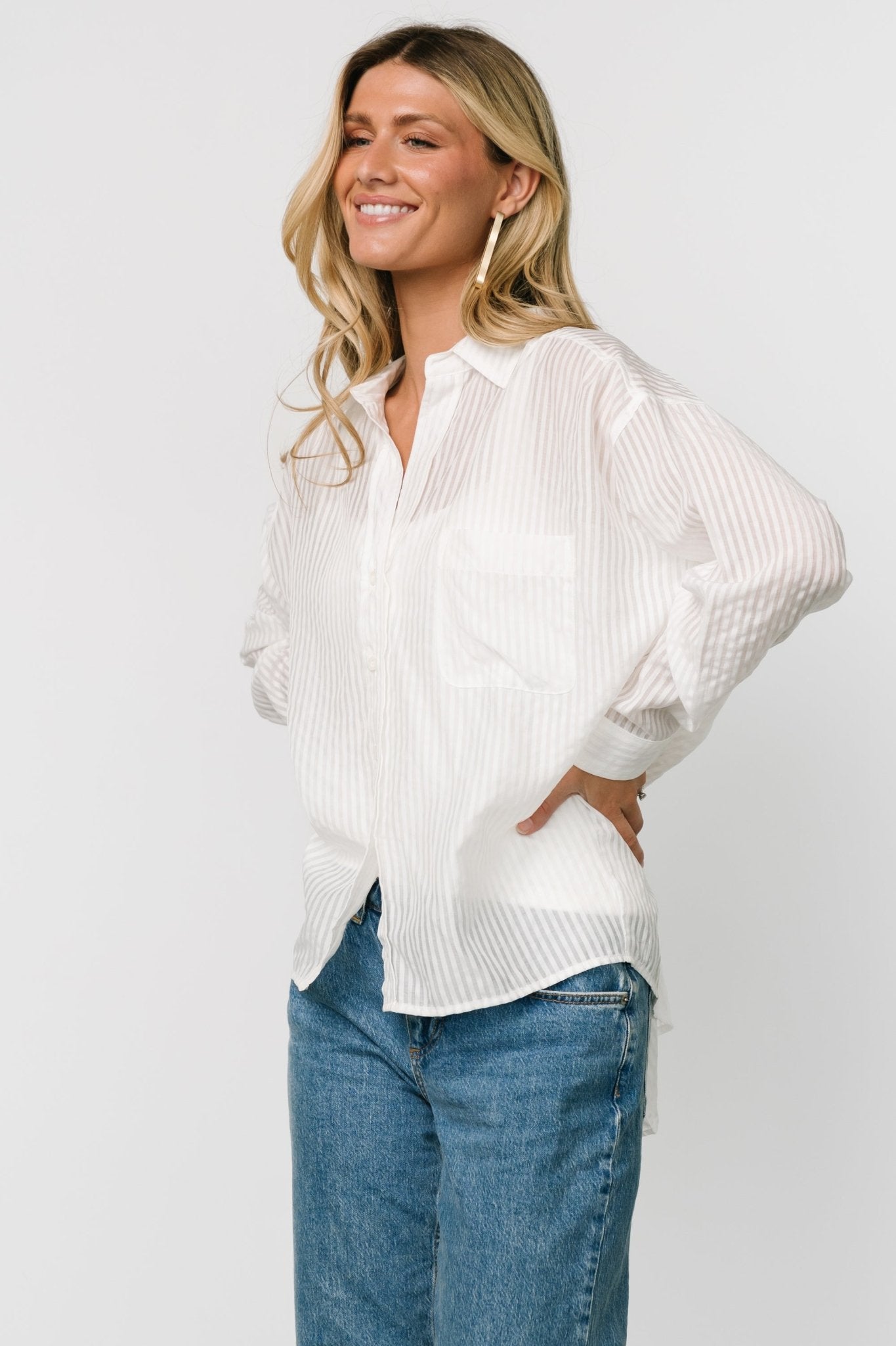 Sheldon Striped Oversized Top | White - Baltic Born