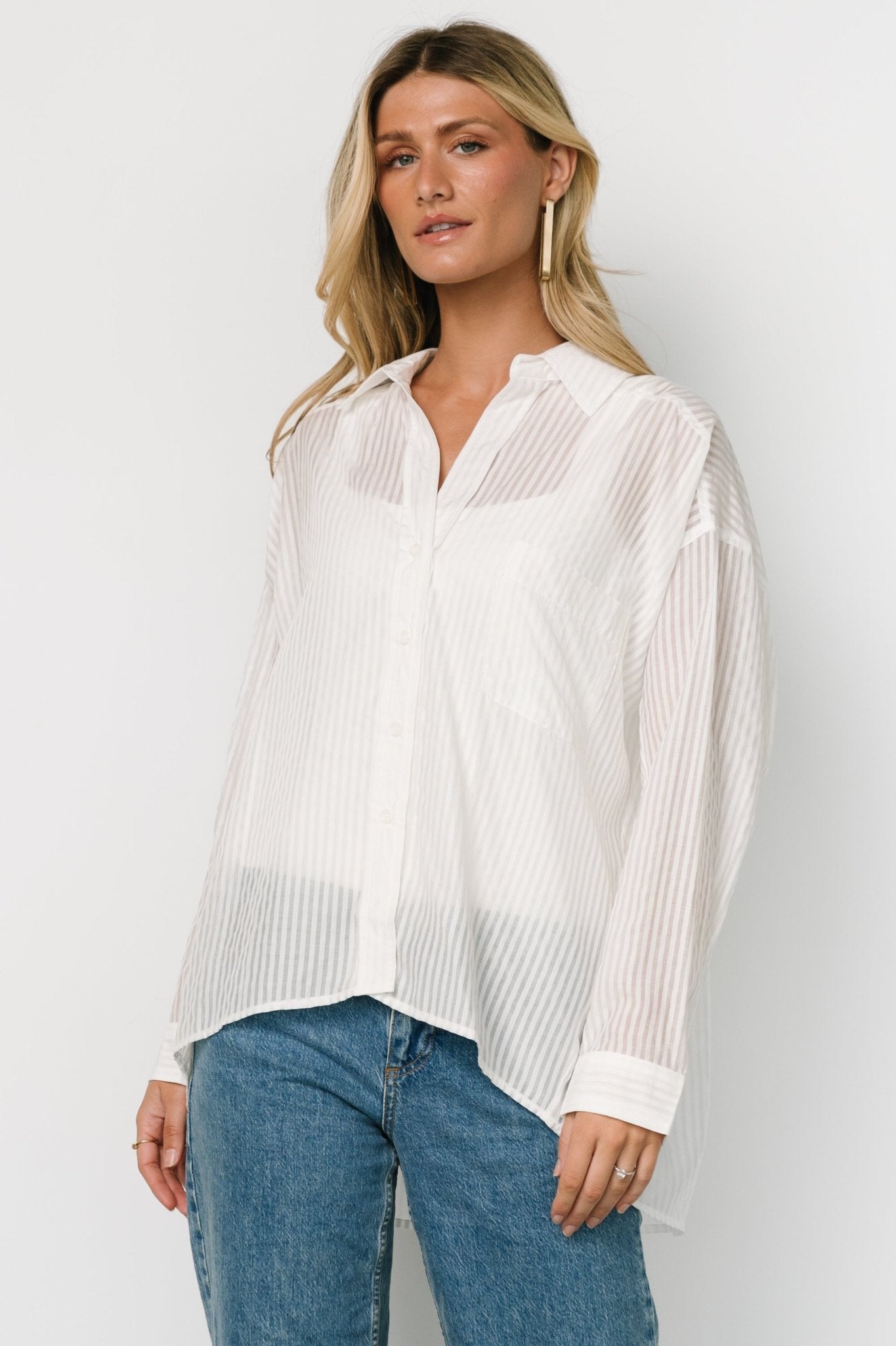 Sheldon Striped Oversized Top | White - Baltic Born