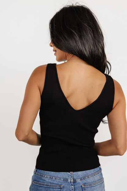 Sia Ribbed V Neck Tank Top | Black - Baltic Born