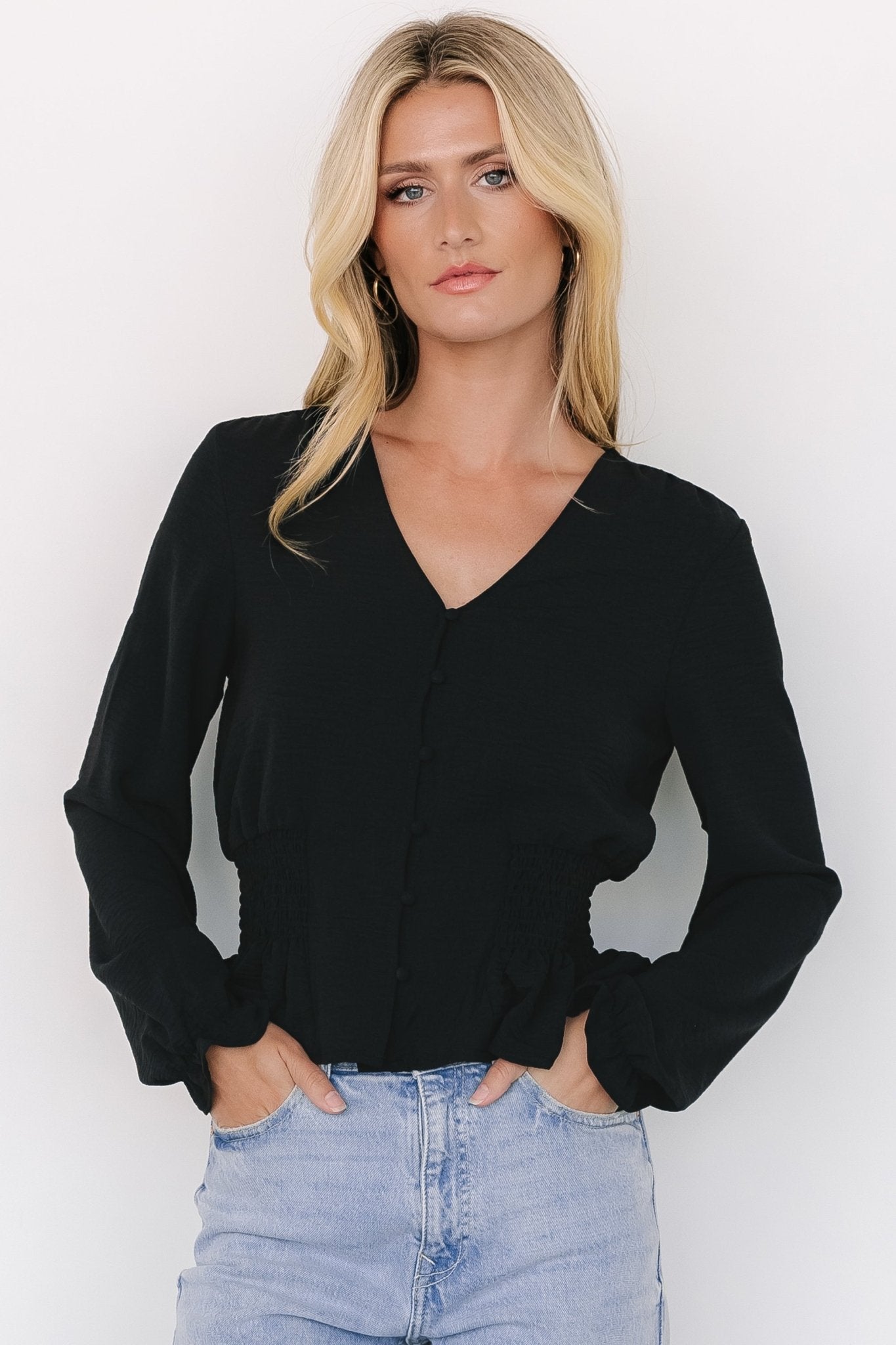 Siena Button Top | Black - Baltic Born