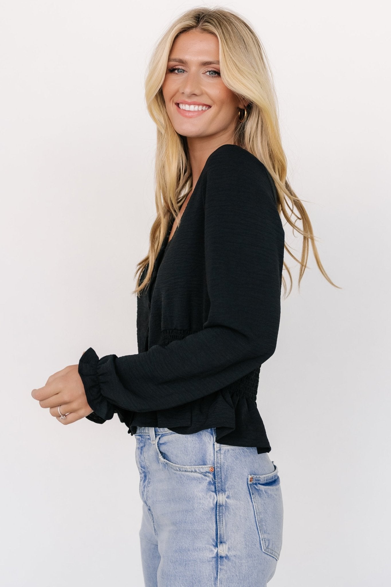 Siena Button Top | Black - Baltic Born