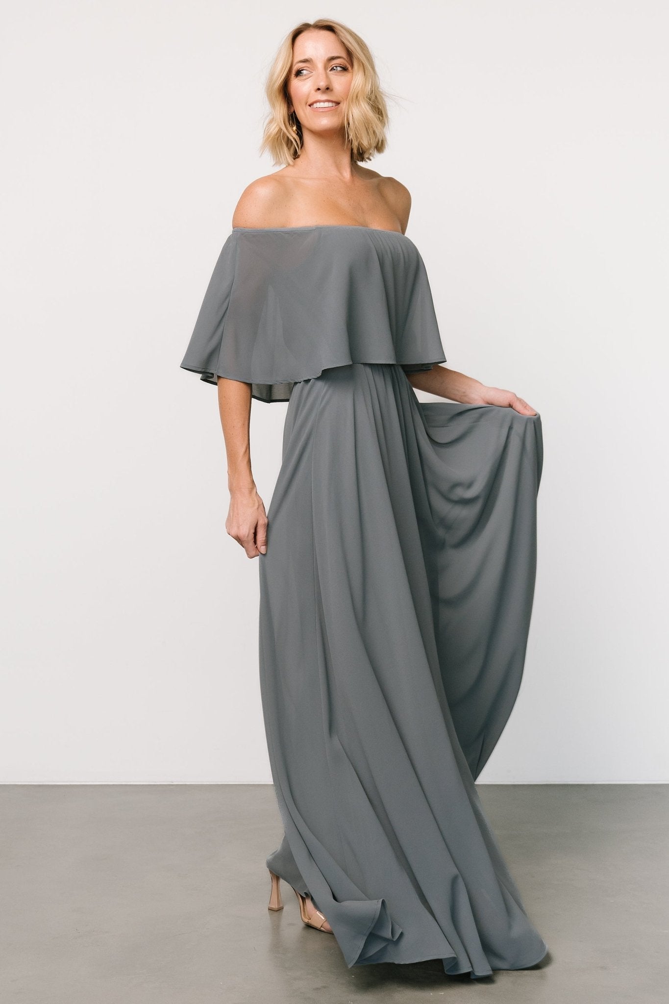 Sonia Off Shoulder Maxi Dress | Dusty Blue - Baltic Born