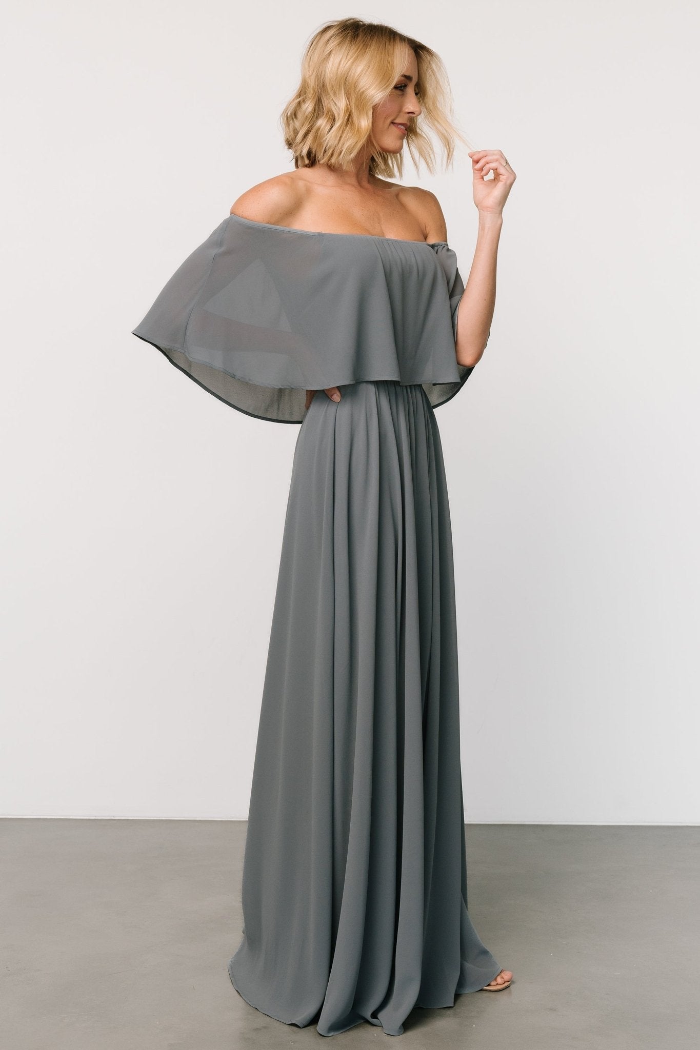 Sonia Off Shoulder Maxi Dress | Dusty Blue - Baltic Born