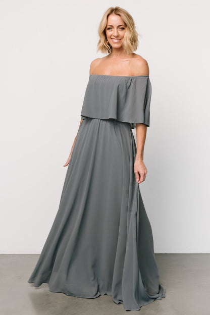 Sonia Off Shoulder Maxi Dress | Dusty Blue - Baltic Born