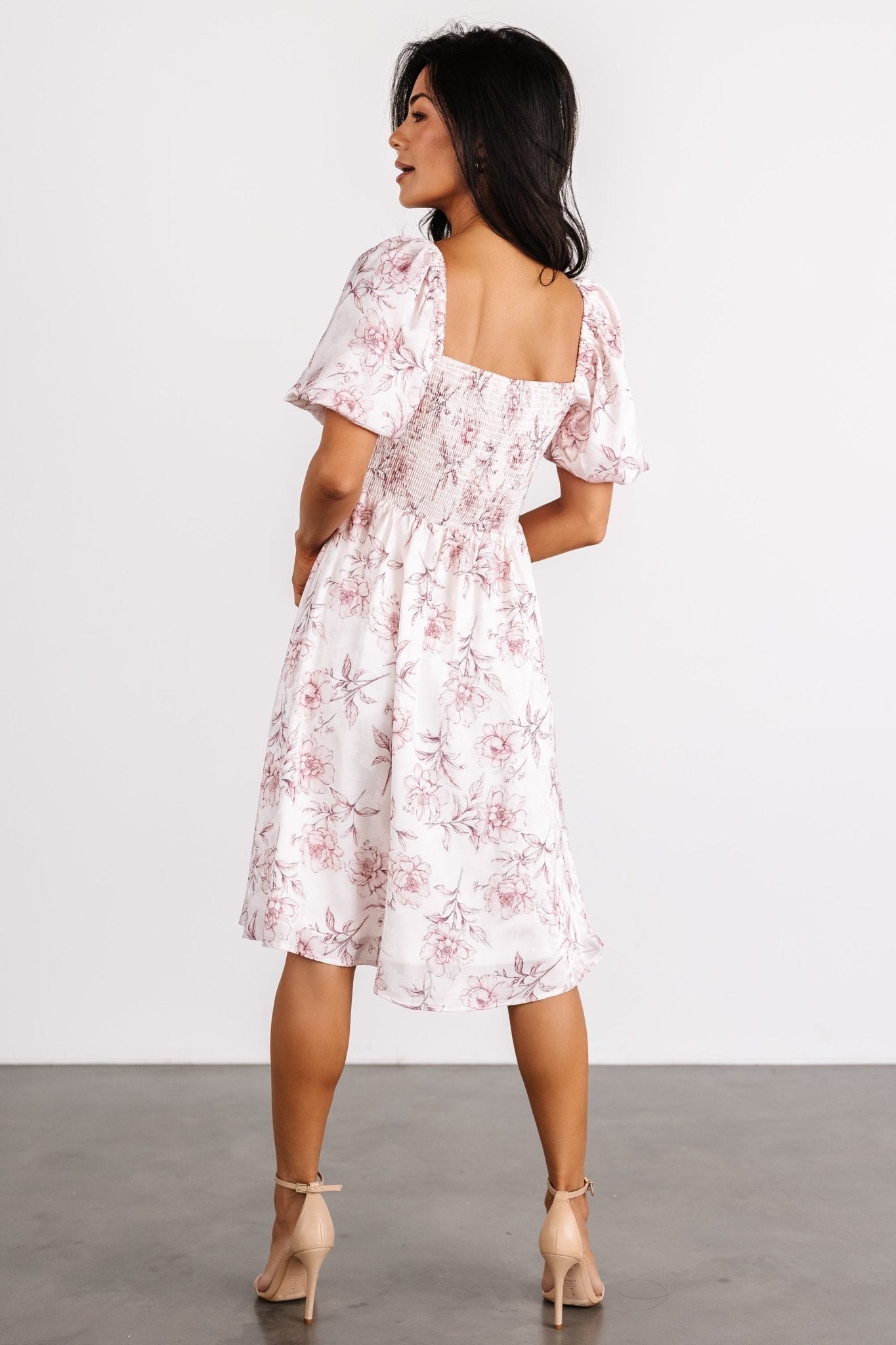 Sonnet Short Dress — Blush Floral Satin A-Line