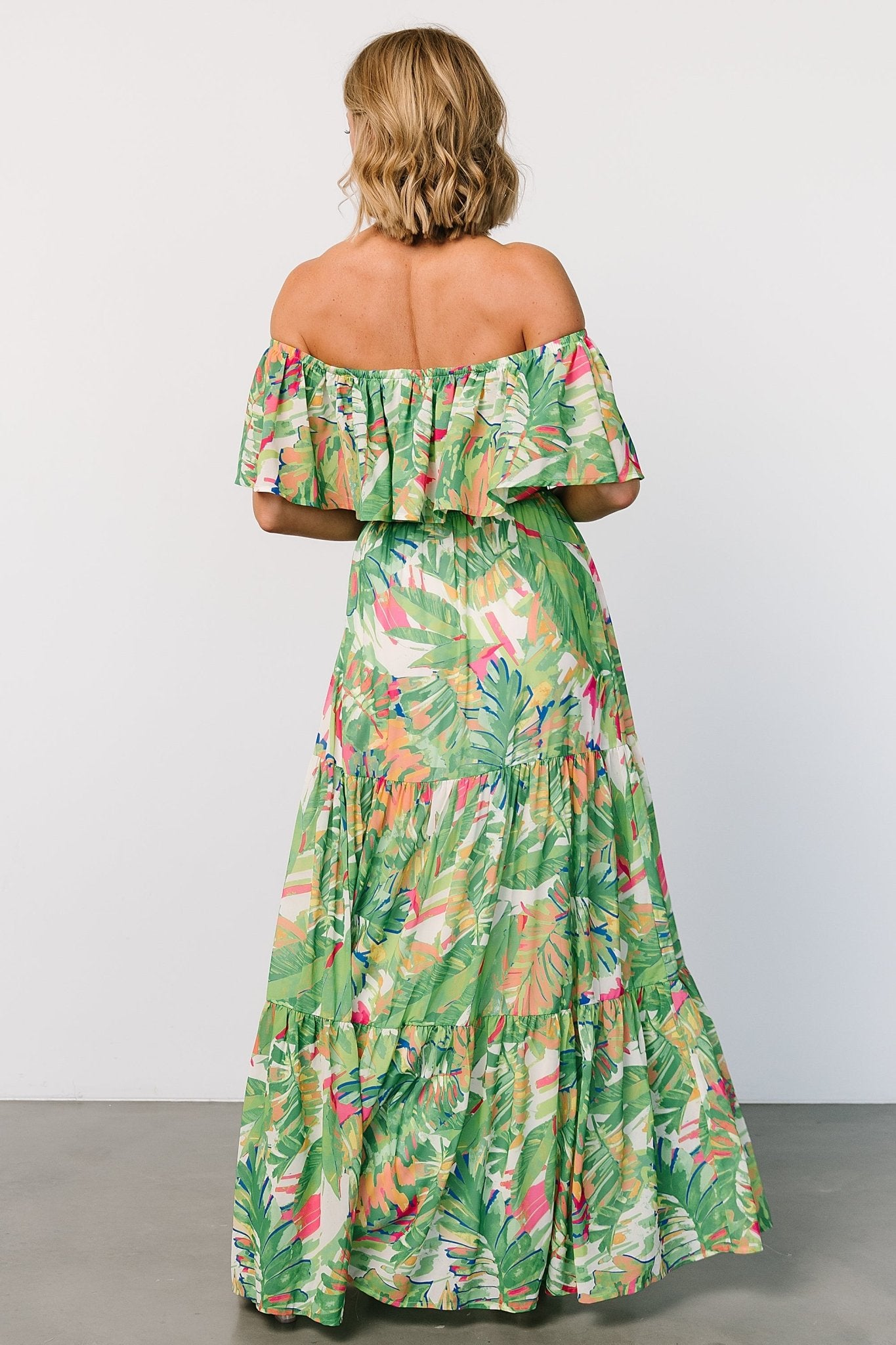 Detail shot of elastic shoulder and waist on Sonoma dress, showing construction, stitching, and removable self-tie belt loop.