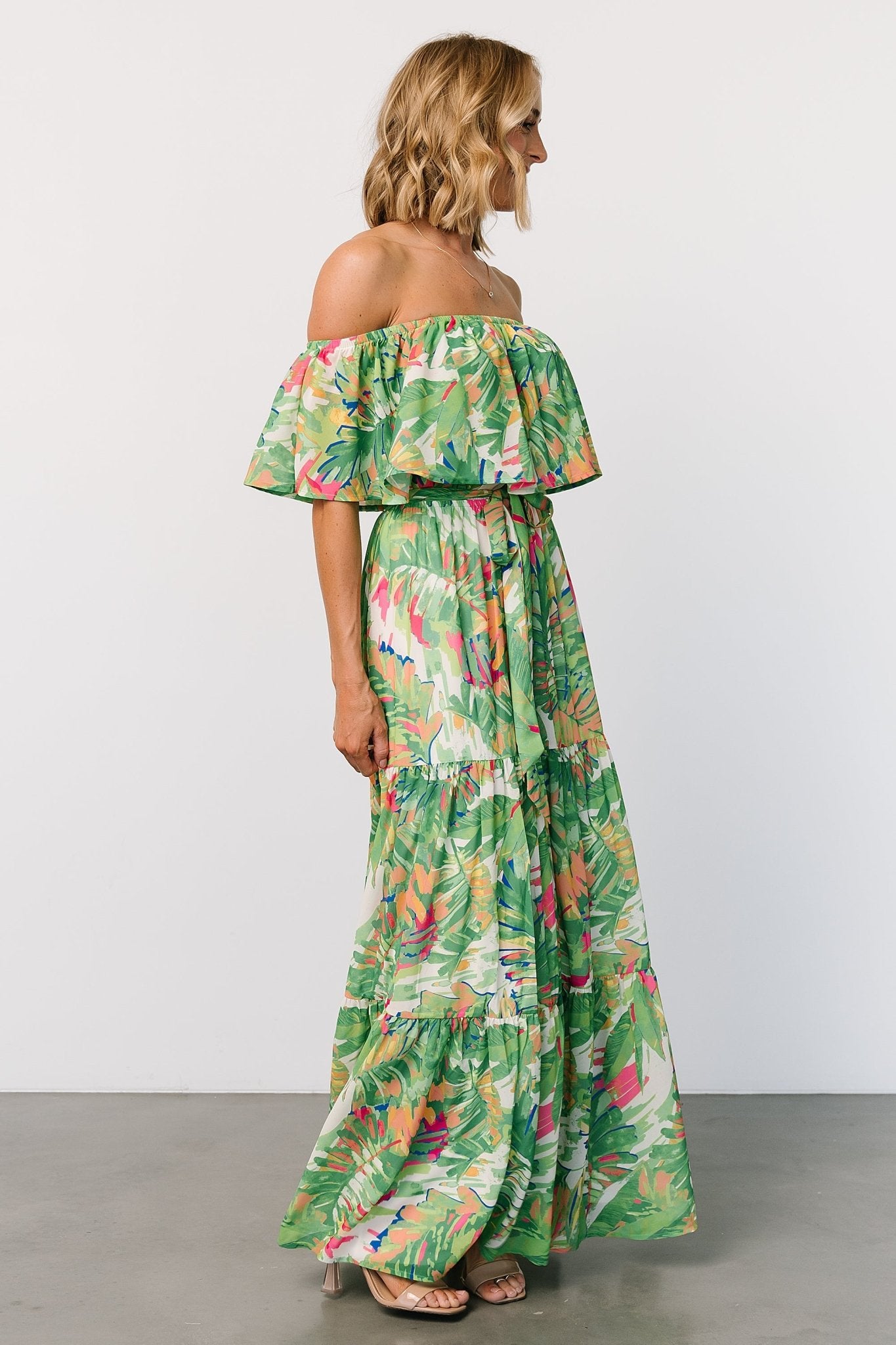 Baltic Born Womens Sonoma Off Shoulder Maxi Dress | Green Multi | Size: Small Baltic Born Womens Sonoma Off Shoulder Maxi Dress | Green Multi | Size: Small