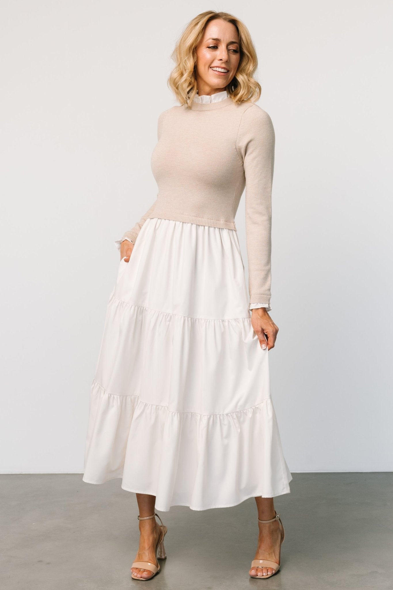 Sophie Sweater Dress — Ruffle Neckline Sophie Sweater Dress — Ruffle Neckline