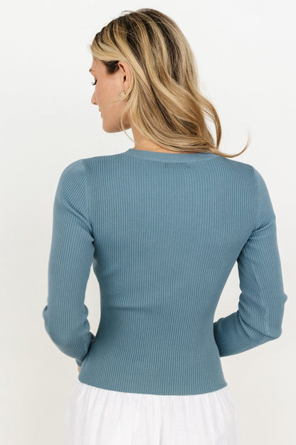 Sora Ribbed Top | Dusty Blue - Baltic Born