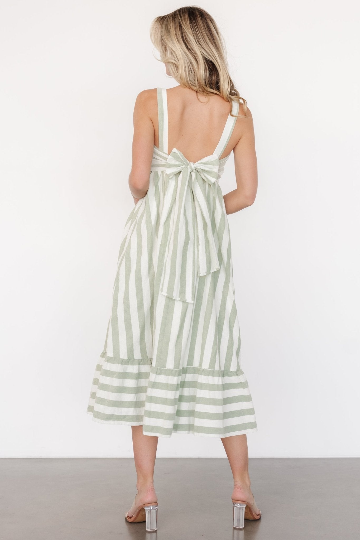 Baltic Born Womens Soren Tie Back Dress | Sage Stripe | Size: Large Baltic Born Womens Soren Tie Back Dress | Sage Stripe | Size: Large