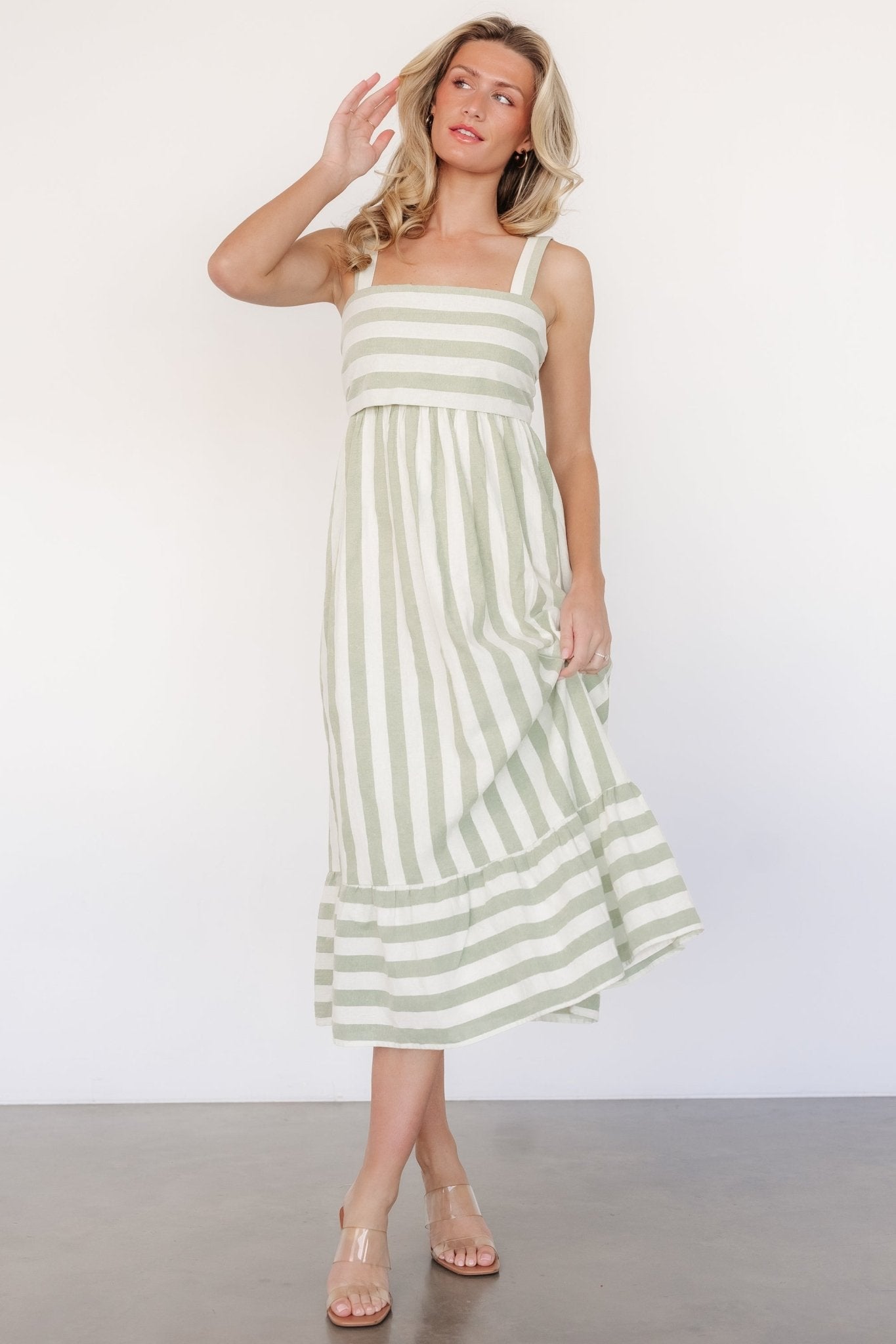 Soren Tie Back Dress | Sage Stripe - Baltic Born