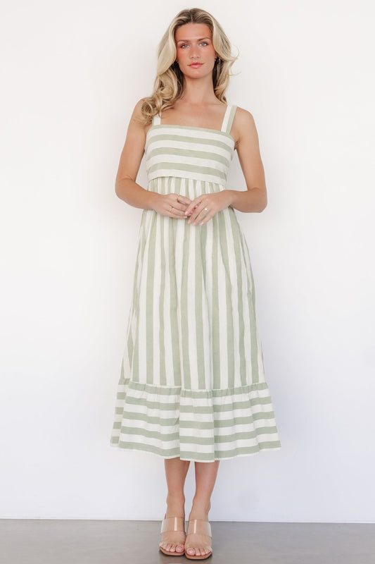 Soren Tie Back Dress | Sage Stripe - Baltic Born