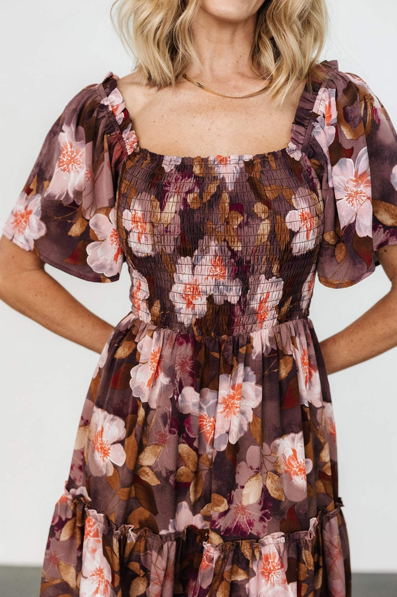 Southampton Smocked Maxi Dress | Brown Floral - Baltic Born