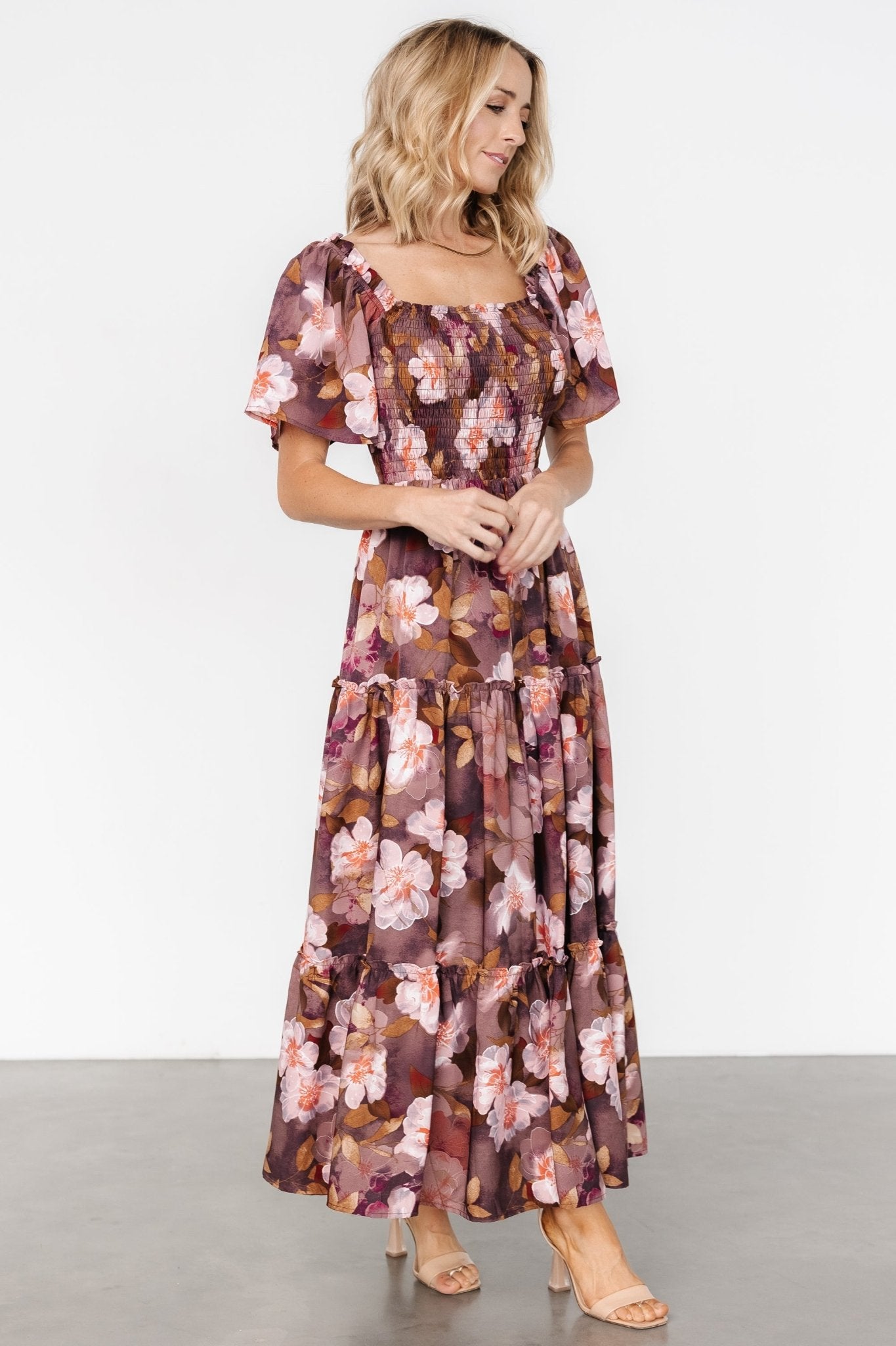 Southampton Smocked Maxi Dress | Brown Floral - Baltic Born