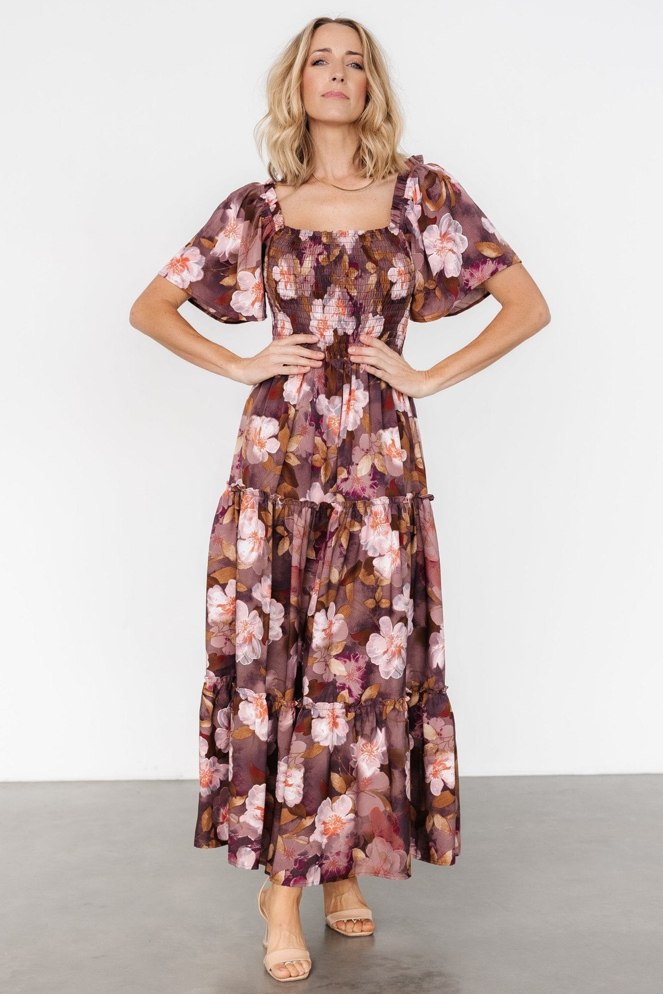 Southampton Smocked Maxi Dress | Brown Floral - Baltic Born