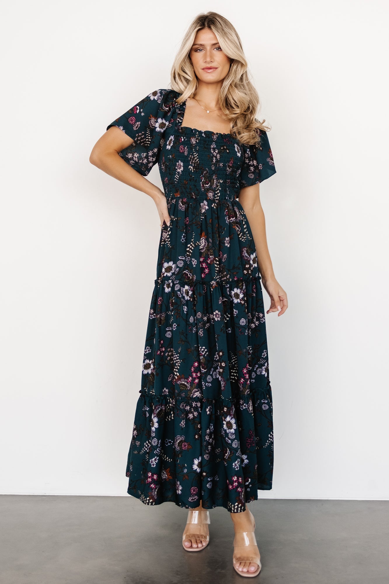 Southampton Smocked Maxi Dress | Jade Blossom - Baltic Born