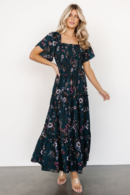 Southampton Smocked Maxi Dress | Jade Blossom - Baltic Born