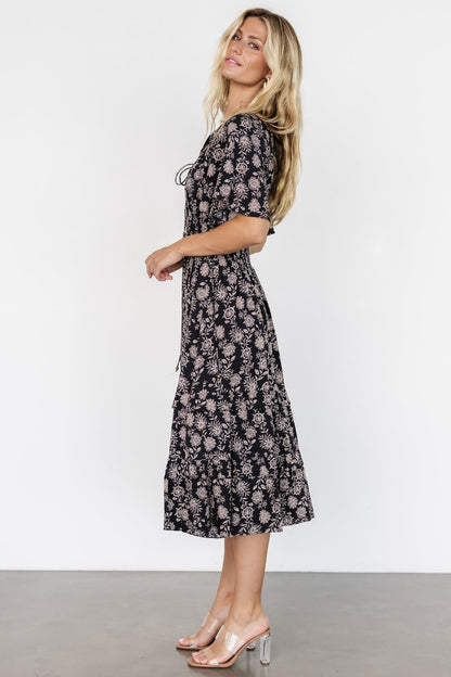 Spell Boho Midi Dress | Black + Taupe Floral - Baltic Born