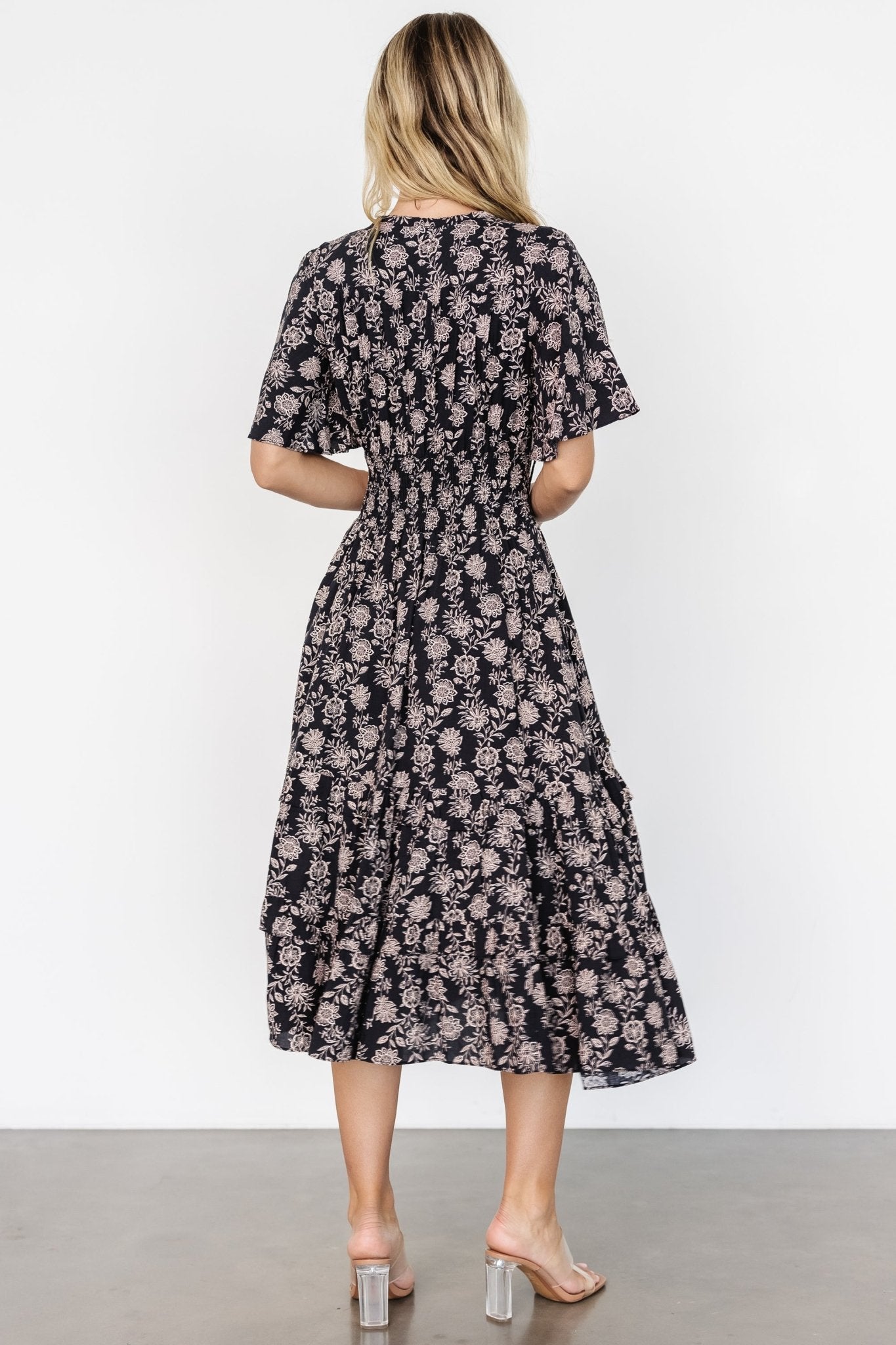 Spell Boho Midi Dress | Black + Taupe Floral - Baltic Born