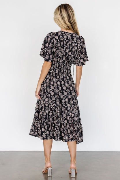 Spell Boho Midi Dress | Black + Taupe Floral - Baltic Born