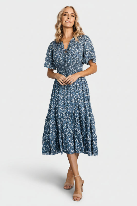 Spell Boho Midi Dress | Blue Floral