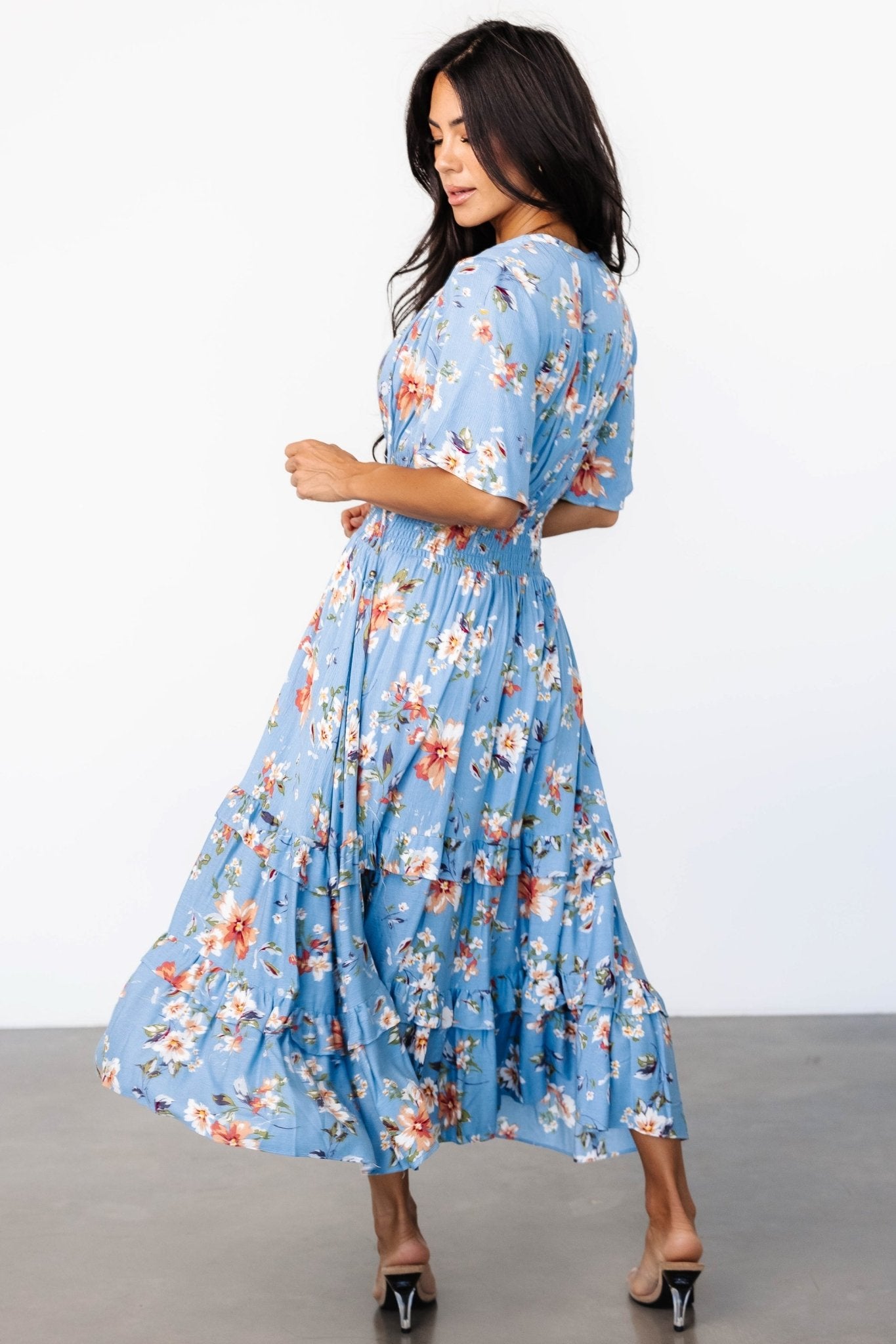 Spell Boho Midi Dress | Blue + Peach Floral - Baltic Born