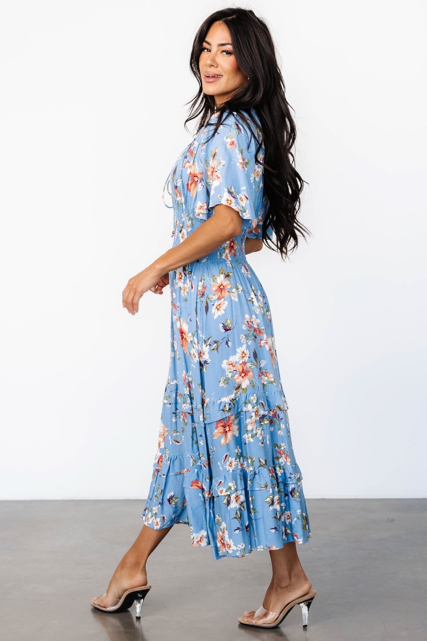 Spell Boho Midi Dress | Blue + Peach Floral - Baltic Born