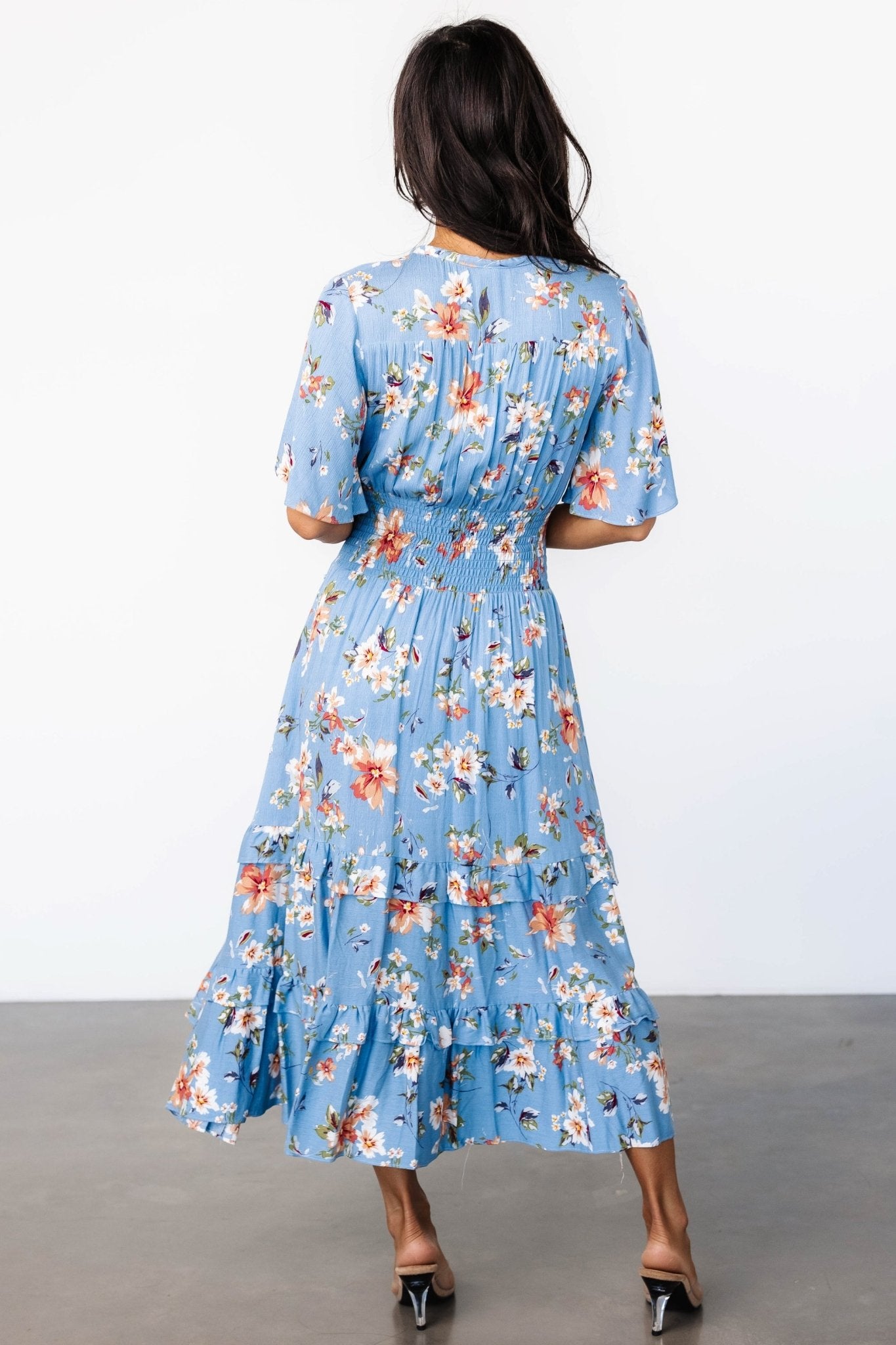 Baltic Born Womens Spell Boho Midi Dress | Blue + Peach Floral