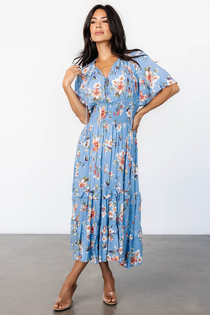 Spell Boho Midi Dress | Blue + Peach Floral - Baltic Born