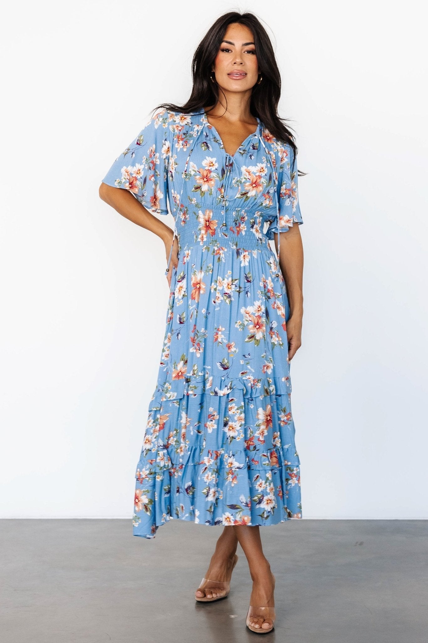 Spell Boho Midi Dress - Blue & Peach Floral | Baltic Born XXXL Spell Boho Midi Dress - Blue & Peach Floral | Baltic Born XXXL