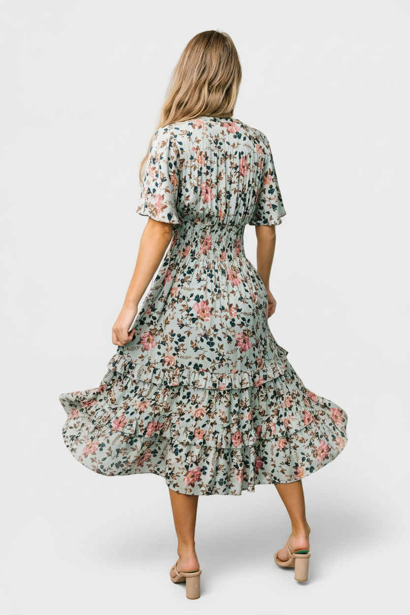 Baltic Born Womens Spell Boho Midi Dress | Sage + Pink Floral | Size: XS Baltic Born Womens Spell Boho Midi Dress | Sage + Pink Floral | Size: XS