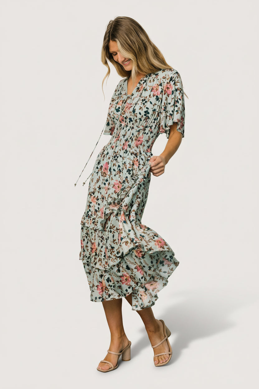 Spell Boho Midi Dress | Sage + Pink Floral